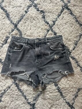 Zara Black Distressed High-Rise Denim Shorts